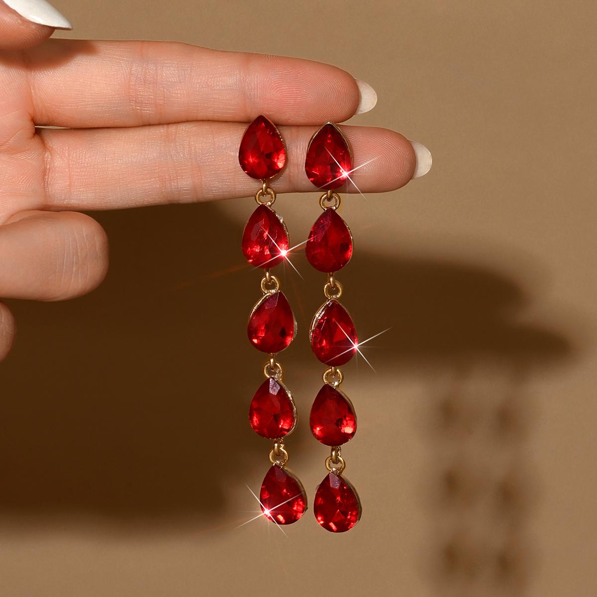 European and American exaggerated rhinestone earrings luxurious and atmospheric water droplet long earrings earrings