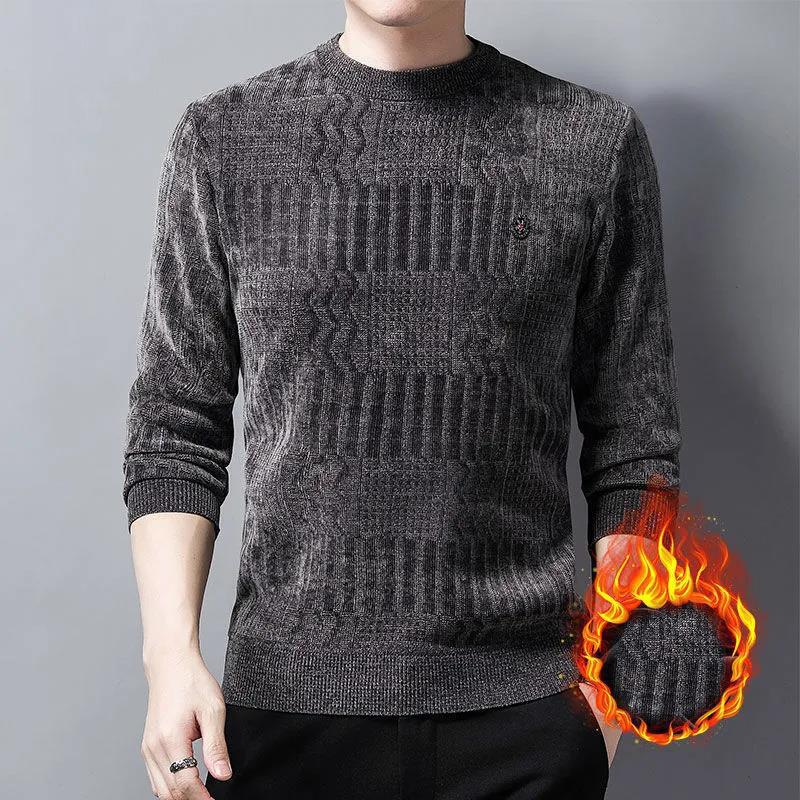 

Осенне-зимний свитер с круглым вырезом плюс бархатная рубашка с подкладкой, футболка, трикотаж, термобелье, пуловер M серый