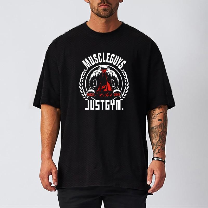 Muscleguys Men's Fitness Training Short-sleeved Summer Mesh Quick-dry Thin Casual Sports T-shirt