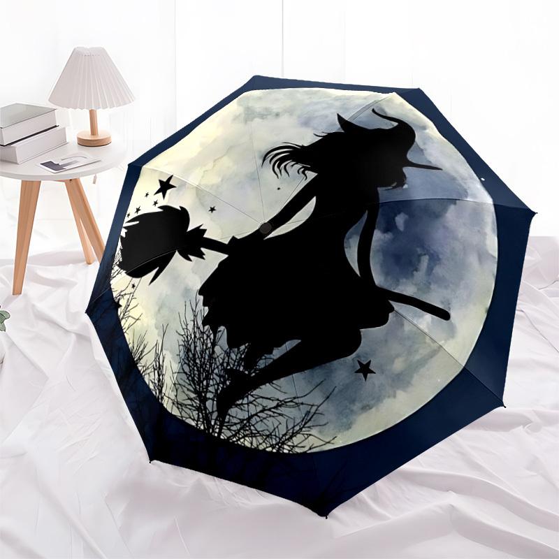 1pc Witch Moon Automatic Folding Umbrella   Compact 8 Rib Design, Durable Iron Frame for Travel, Outdoor,  a0920106