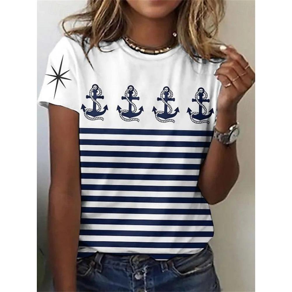 Women's T-shirt short sleeved striped T-shirt summer oversized fashionable elegant children's T-shirt