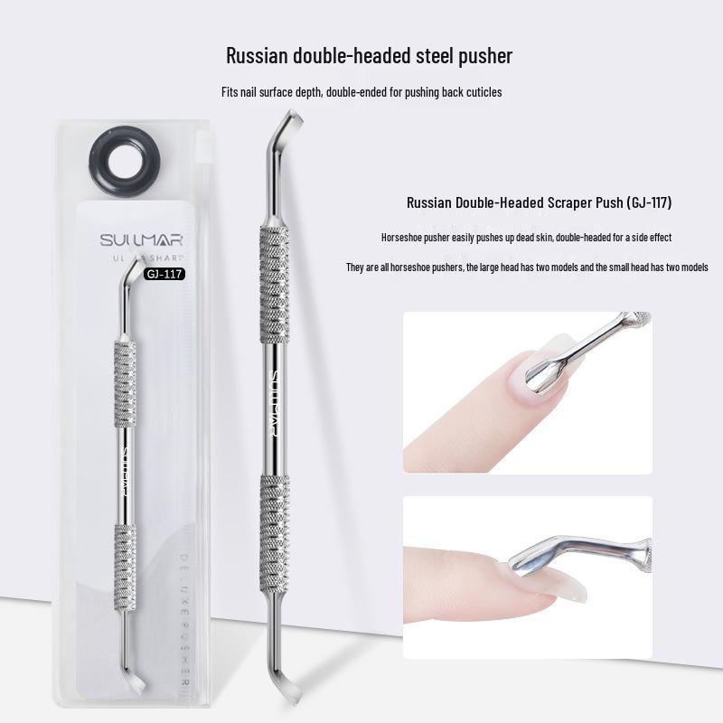 Double-Headed Russian Style Steel Cuticle Pusher for Nail Art and Manicure Pre-Treatment