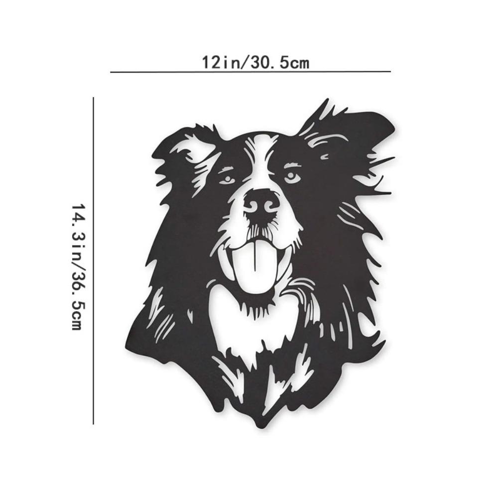 Černá silueta kolie kovová nástěnná elegantní dekorace pro milovníky psů s designem border kolie nebo prostory pro domácí mazlíčky