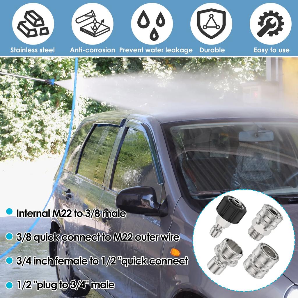 4/8-teiliges Hochdruckreiniger-Adapterset, 5000 PSI, Edelstahl-Hochdruckreiniger-Anschlussarmaturen, robustes Schnellverbindungs-Trennset