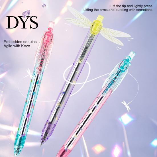 Kawaii pera pro deník a poznámky Třpytivá křídla Vážka Gelové pero, 0,5 mm Hladké psaní Průsvitné tělo Papírnictví, Kreativní dárky Přátelé