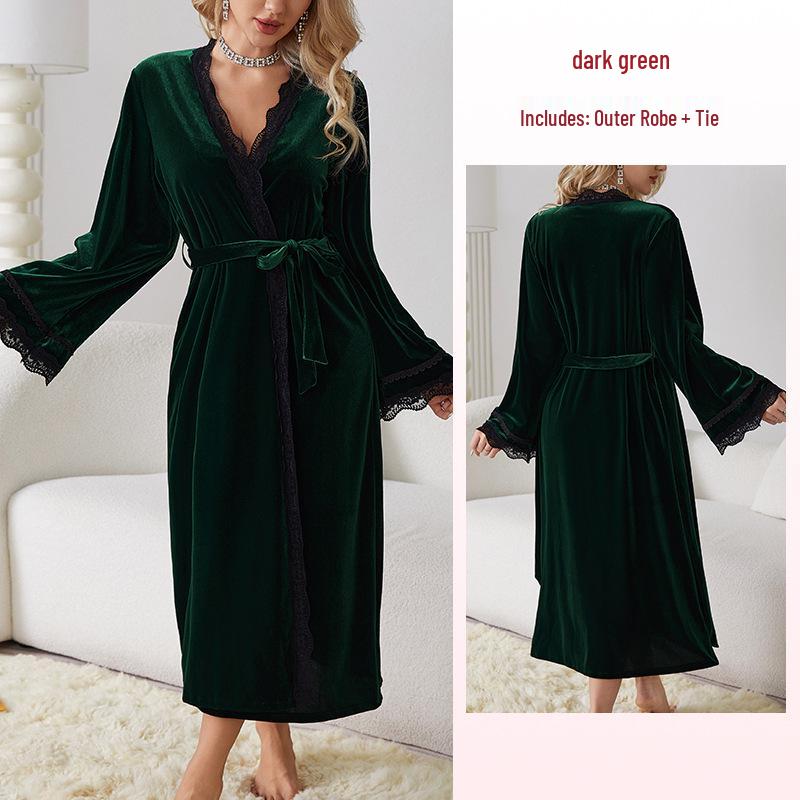 Fiyun Elegant Velvet Nightgown with Sexy Slit and Backless Design - European & American Style Home Set 651