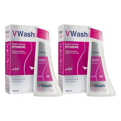 VWash Plus Mycí prostředek pro intimní hygienu 100 ml Balení 2 ks Jemný denní dámský čistič s ochranou svěžesti a pH rovnováhy