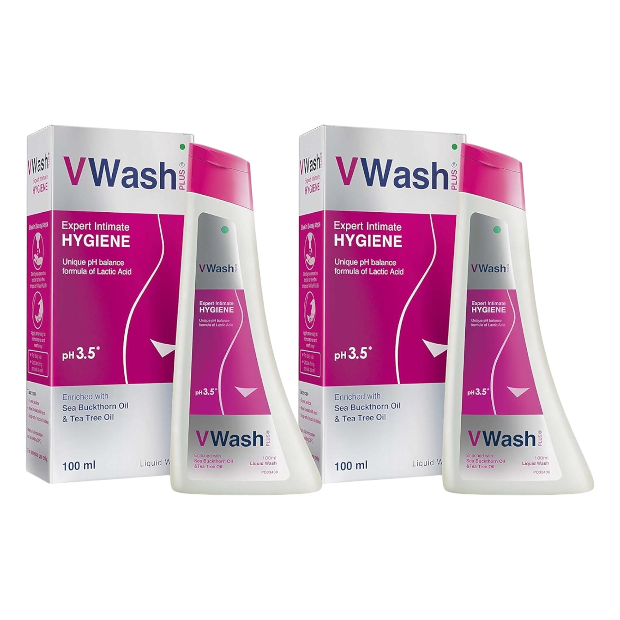 

VWash Plus Средство для интимной гигиены 100 мл Упаковка из 2 штук Мягкое ежедневное средство для женской гигиены со свежестью и защитой pH-баланса