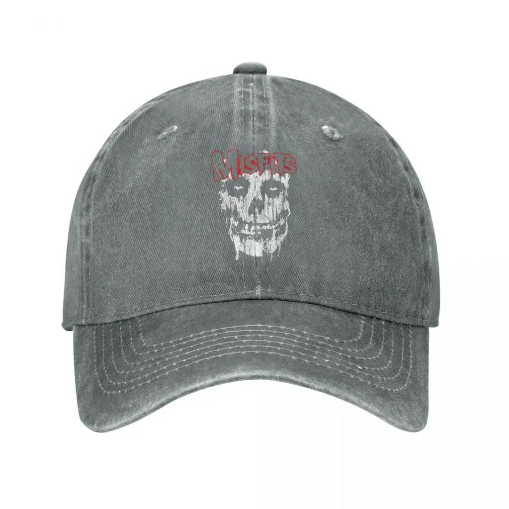 Misfits Skull Baseball Cap Distressed Denim Washed Horror Halloween Headwear Unisex Outdoor All Seasons Travel Gift Hats Cap