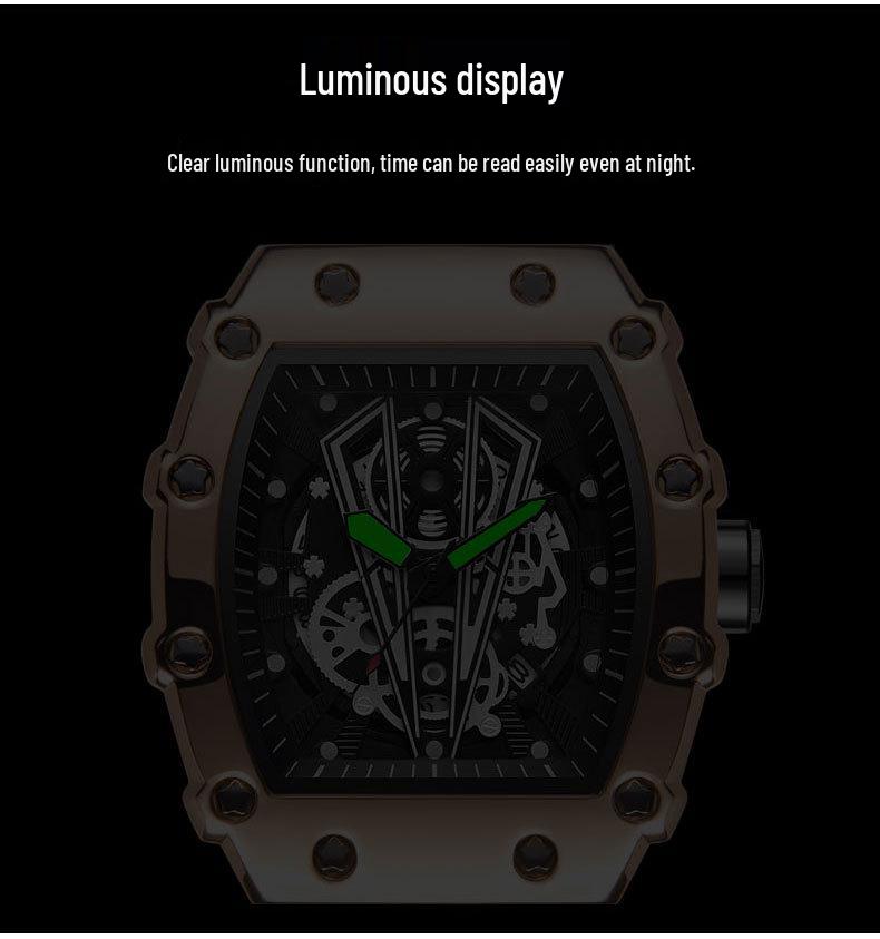 Men's Large Dial Waterproof Sports Quartz Watch with Luminous Square Design