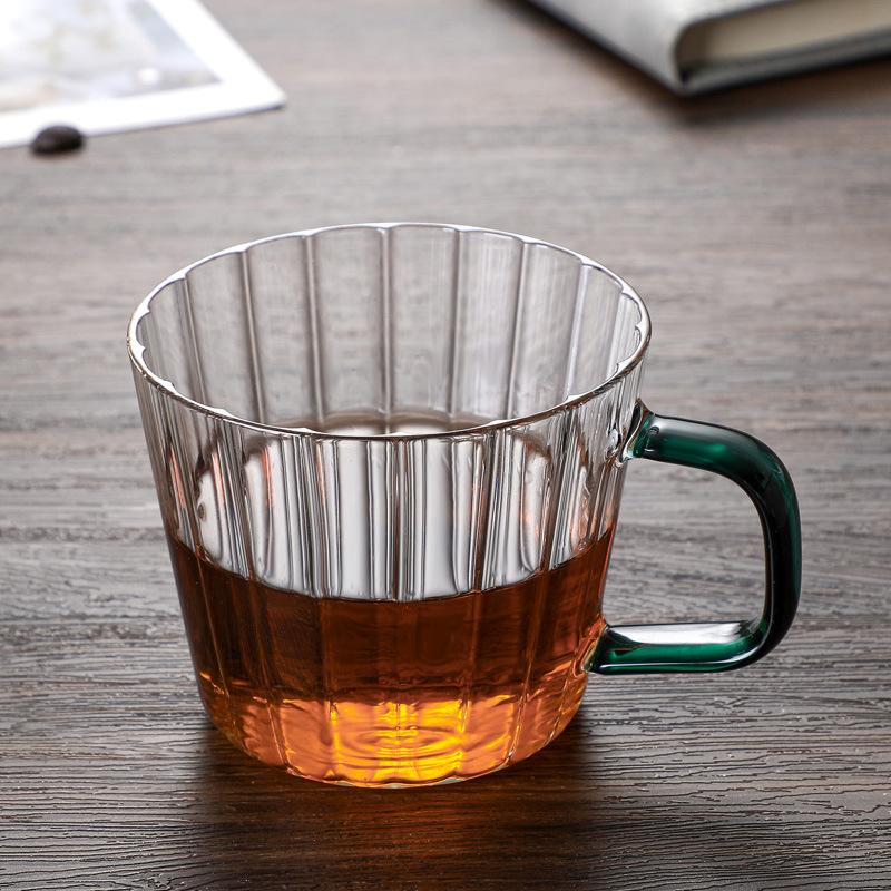 Pionowo wzorzysta szklana filiżanka do kawy z uchem z wysokoborusilikowego szkła filiżanka do herbaty kubek na wodę domowy do kuchenki mikrofalowej piekarnika