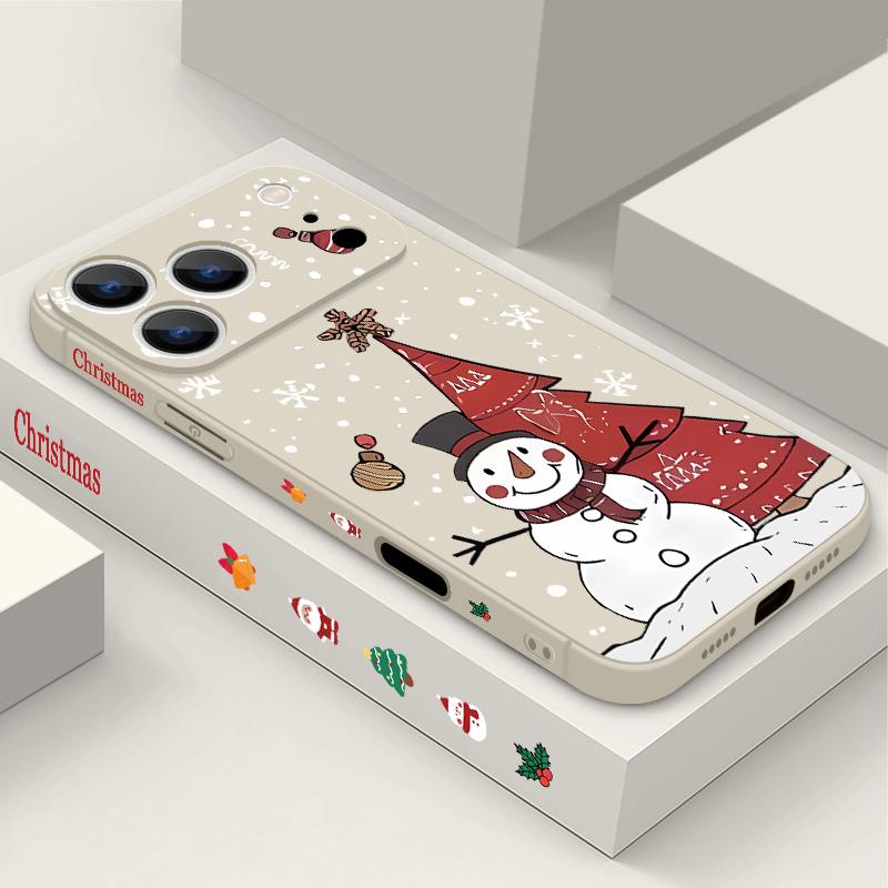 Christmas Snowman Pattern Lanyard Case For iPhone 17 15 16 Pro Max 12 13 14 Pro Max 16e Air 11 Shockproof Soft Strip Phone Cover