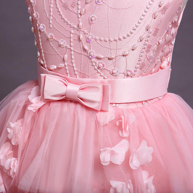 Children's Formal Puffy Princess Wedding Dress with Lace Train for Catwalk and Performances