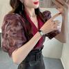 Chinesischer Stil Puffärmel Anzugkragen Oberteil Kurzer Mantel Sommer Neu Schlankes Hemd Damen Sommerhemd