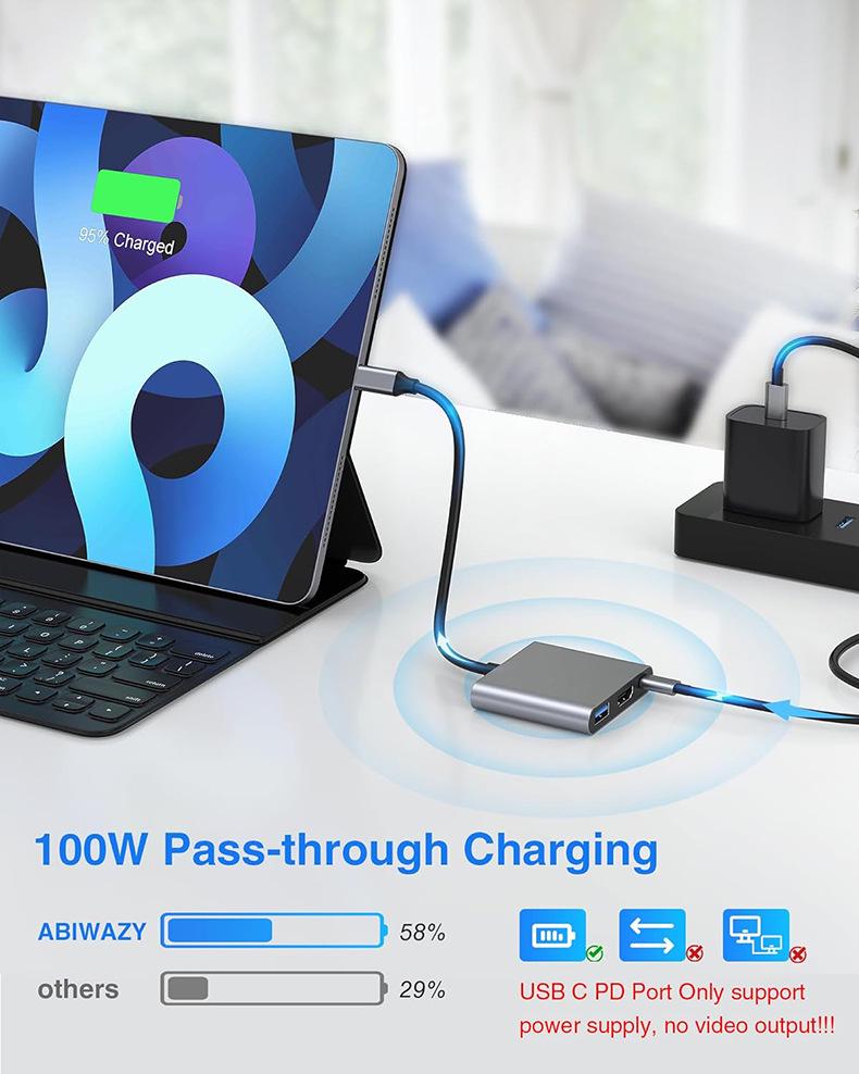 USB-C to HDMI 3-in-1 Dock for Screen Mirroring: Compatible with Apple, Huawei, Laptops