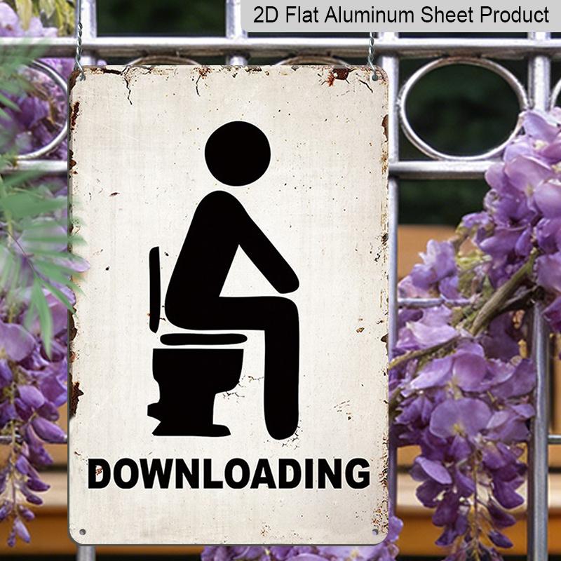 2D Flat Vintage Metal Downloading Toilet Sign Rustic Aluminium Wall Decor for Bathroom Restroom Bar Cafe Garage Humorous Restroom Usage
