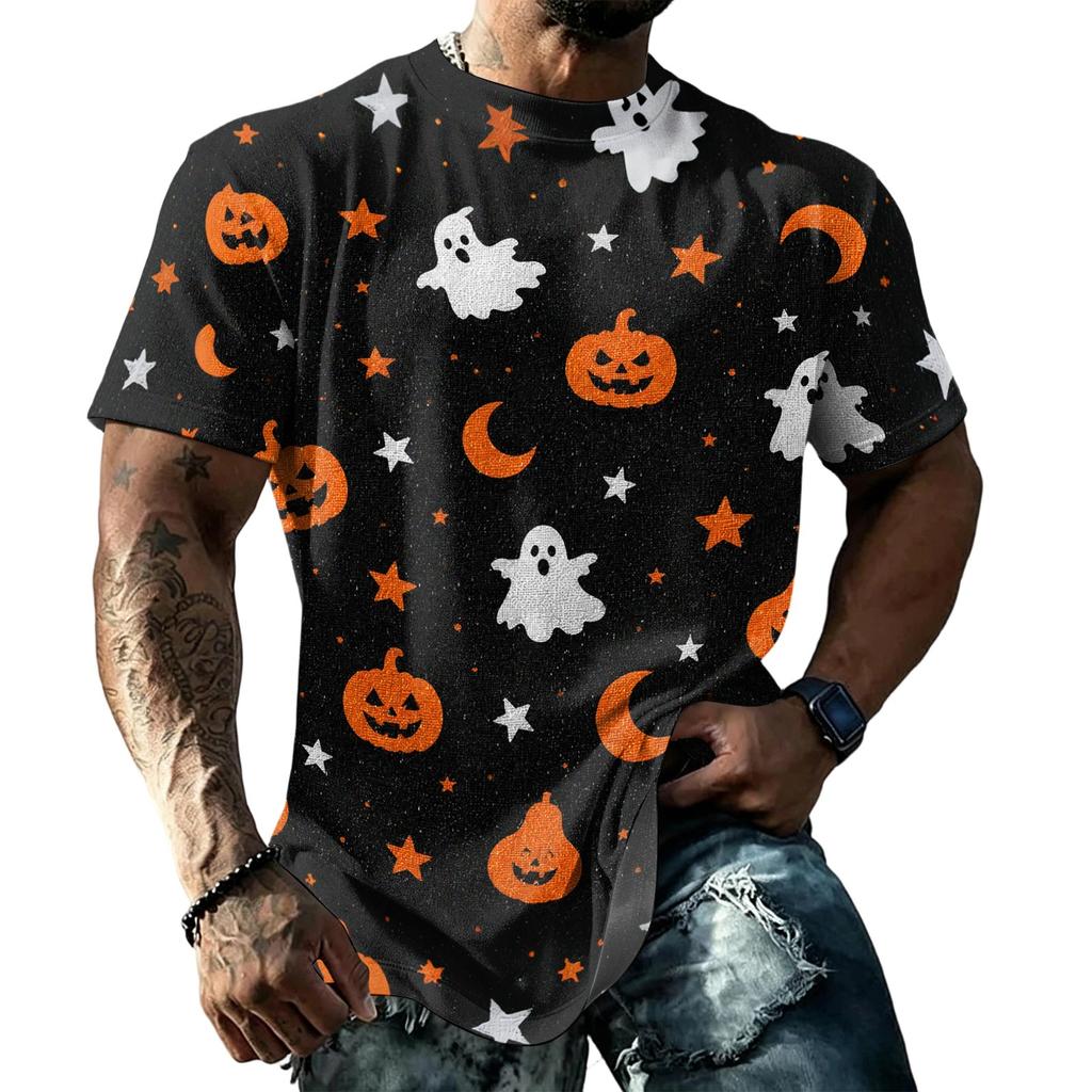 Unisex Loose Fit Casual Short Sleeve Halloween Print Shirt Comfortable Breathable Fabric Lightweight Top for Everyday Wear