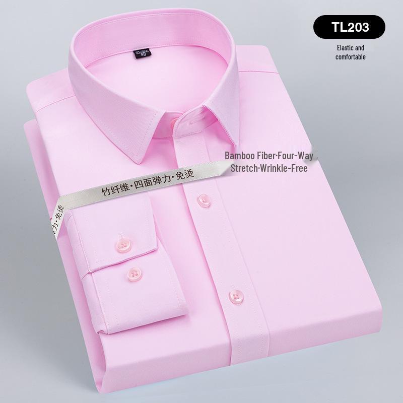 Men's Wrinkle-Resistant Polyester Stretch Long Sleeve Dress Shirt