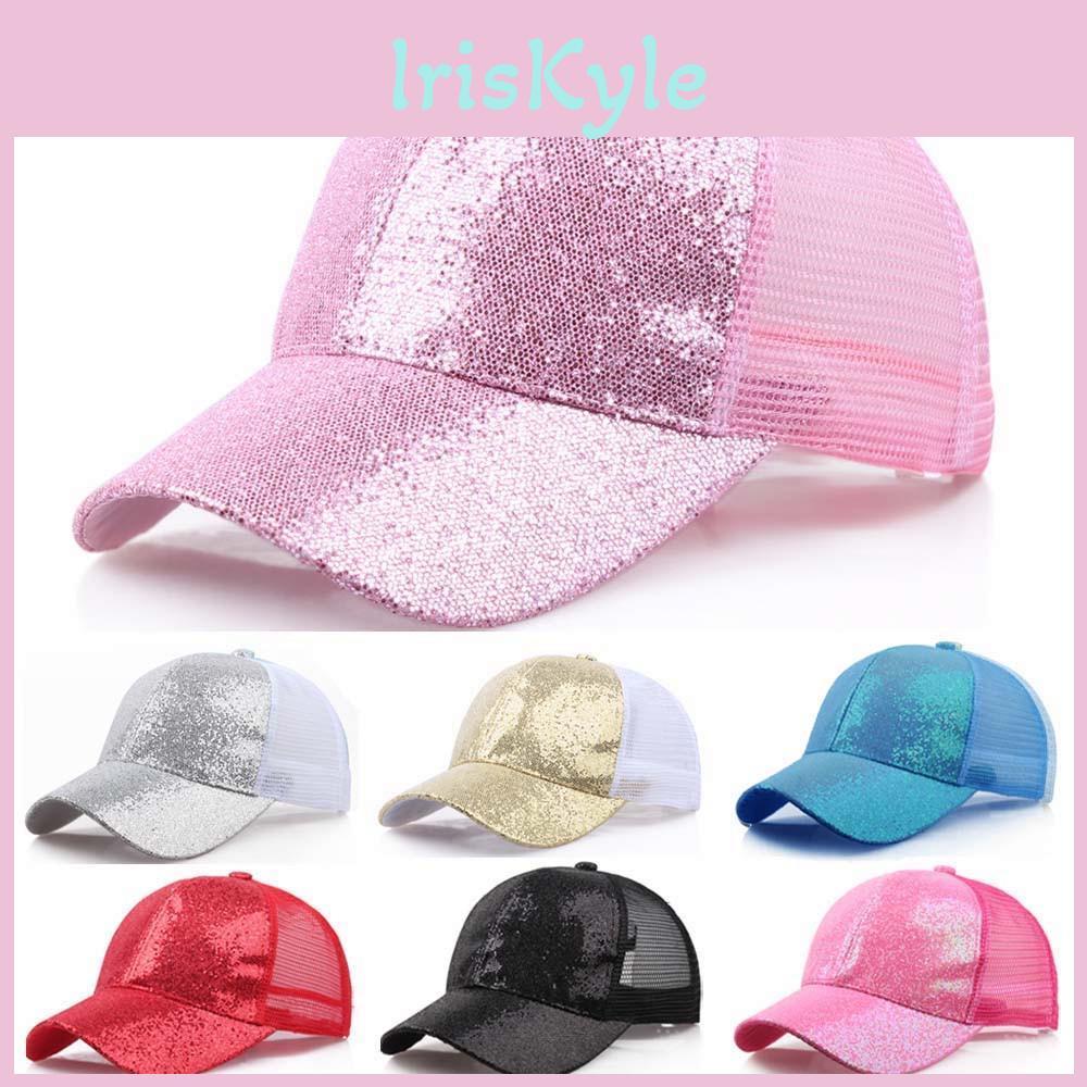 Baseball Girl Cap Ponytail Women Sequins Shiny Messy Bun Snapback Hat Sun Caps