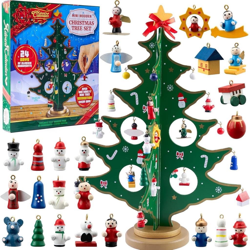 JOYFY Christmas Tree Advent Calendar 24 Days Countdown with Christmas Tree Snowman Santa Decorations for Boys Girls Party Favors