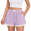 Women's Fashion Striped Shorts with Lace Trim Elastic Waistband Casual Summer Beachwear Comfortable Lightweight Lounge Bottoms