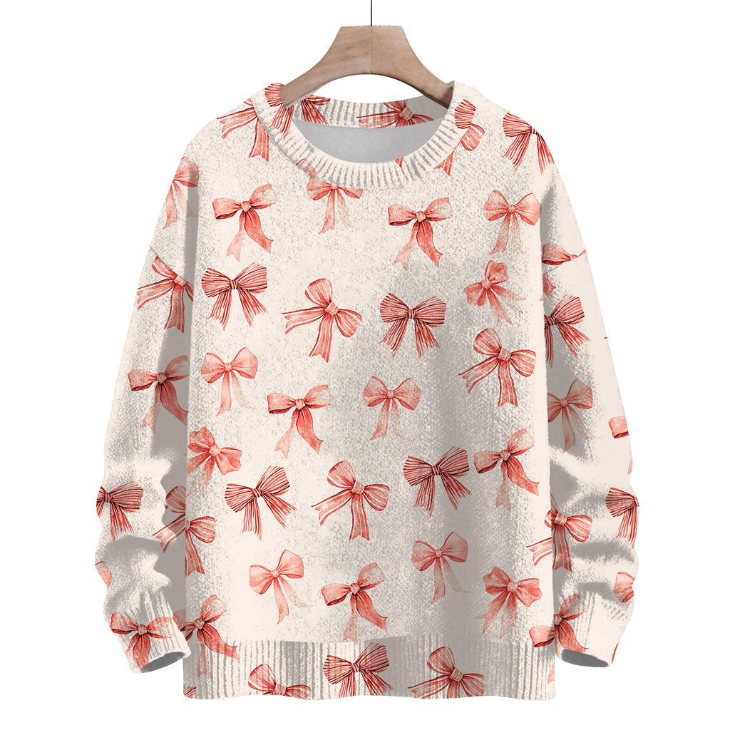 Women's Casual Long Sleeve Bow Woolen Sweatshirt Fall  Vacation Long Sleeve Pullover