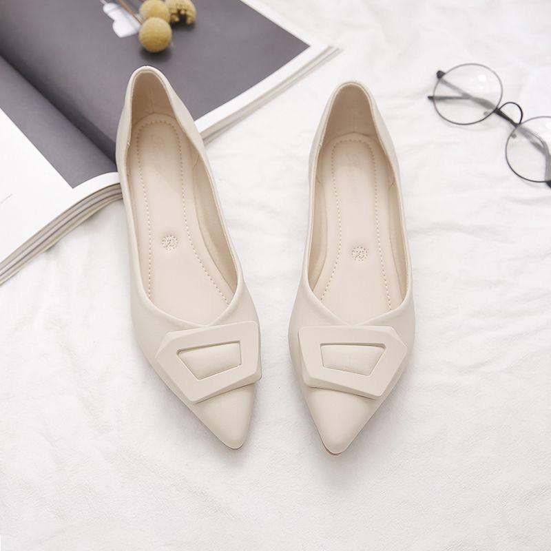 Single Shoes Women's Fashion Spring Women's Pointed Head Soft Sole Not Tired Feet Comfortable Soft Leather Flat Shoes Simple Wind Shoes
