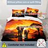 Sunset Mountain Range African Grassland Elephant Duvet Cover Soft Comfortable Bedding Set Wildlife Theme Quilt Cover Pillowcase