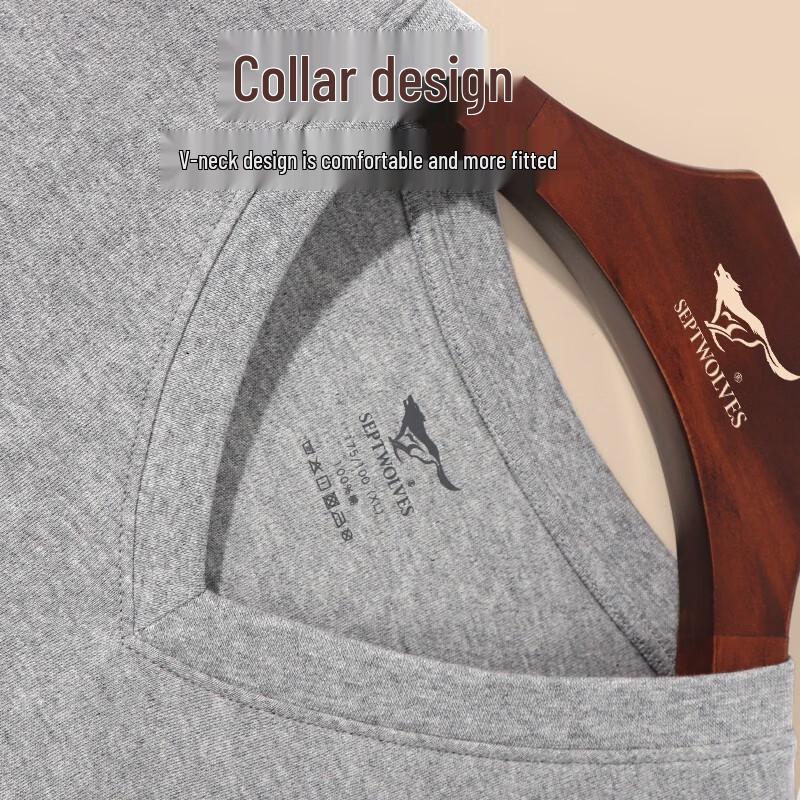 SEPTWOLVES Men's Pure Cotton V-Neck Antibacterial Thermal Undershirt