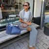 New High Waist Loose Straight Leg Pants for Women American Style Casual Striped Trousers with Lace Up