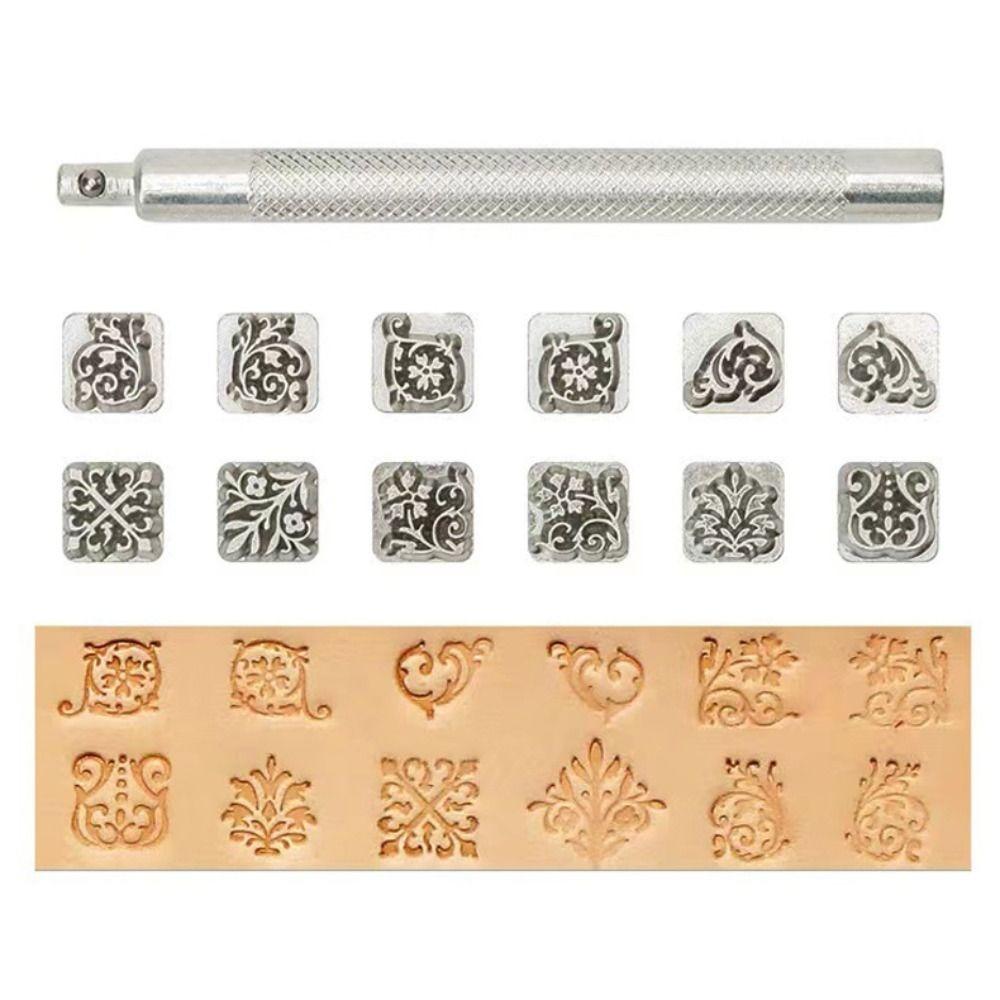 

Металлические штампы для кожаных изделий 12 шаблонов Tang Grass Seal Инструменты для тиснения кожи Leather Craft