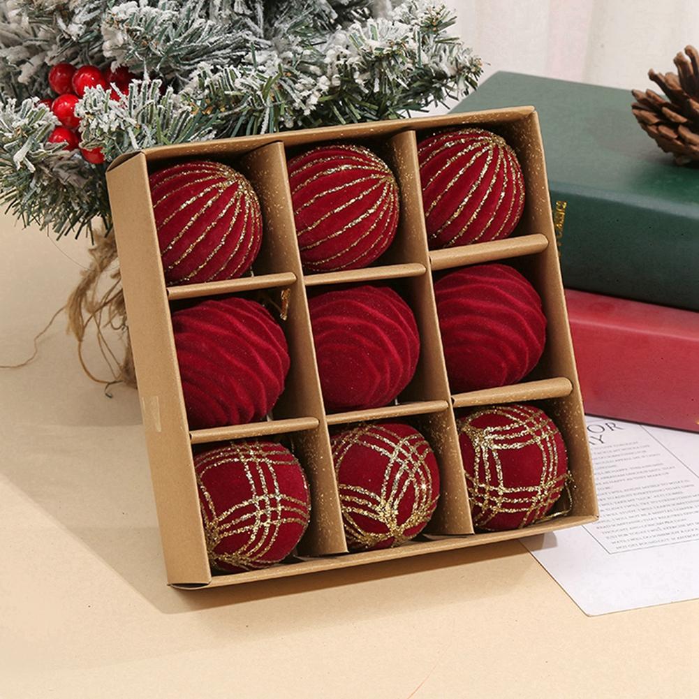 Flocking 6cm 16PCS Christmas Ball Set Christmas Tree Ornament Set Window Decoration Snowflake Ball Christmas Balls