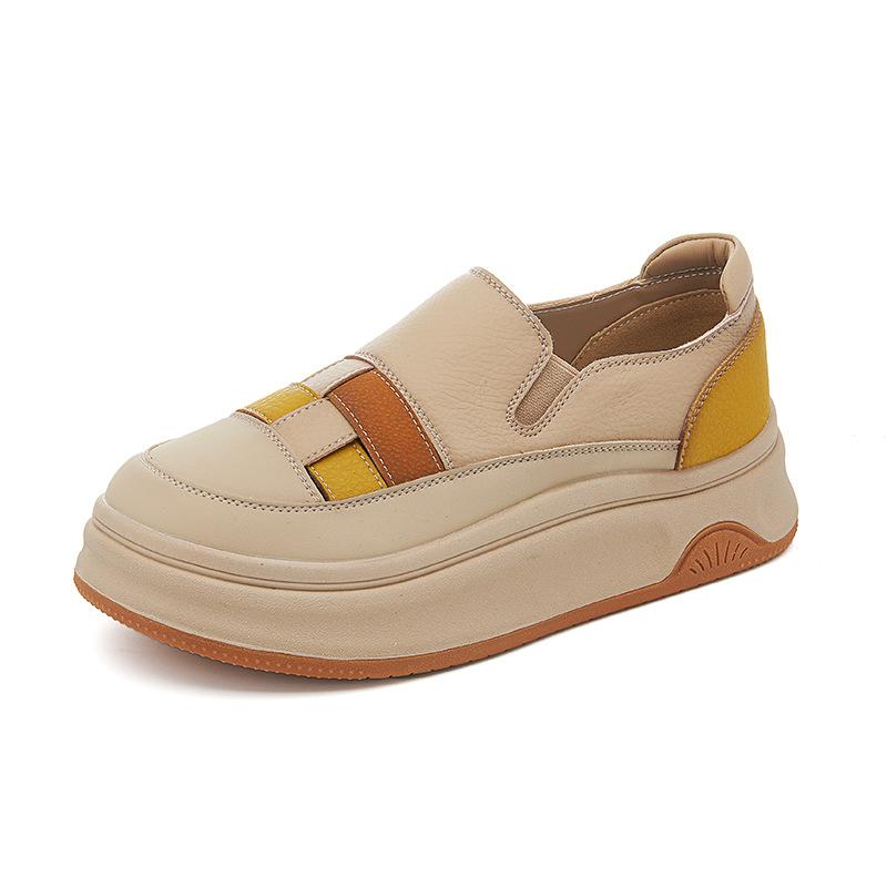 Small Size 34 Large Size 41 Ethnic Style Little White Shoes 2025 Autumn New Color Matching Platform Single Shoes Women's One-pedal Women's Shoes