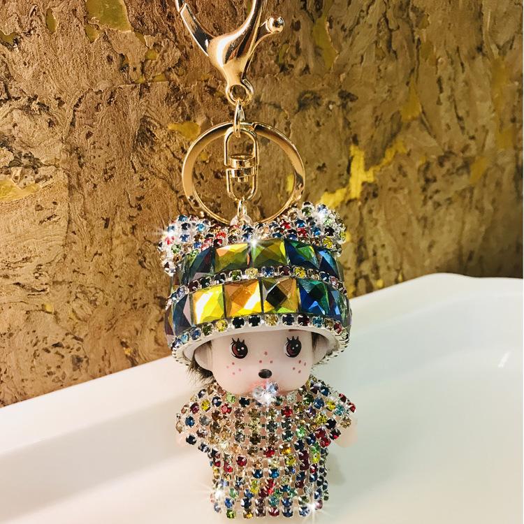 Monchchi Diamond Keychain Cute Monkey Keyring Kawaii Monchichi Hanging Ornament Car Key Chain Children Birthday Gifts s Carry Mini Lightweight
