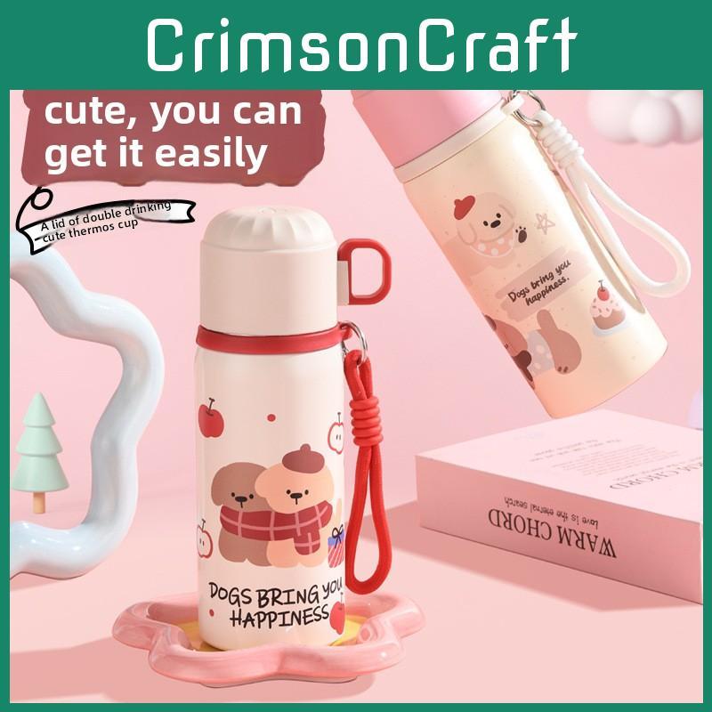 Kids Cartoon Puppy Insulated Water Bottle With Straw For Travel Outdoor And