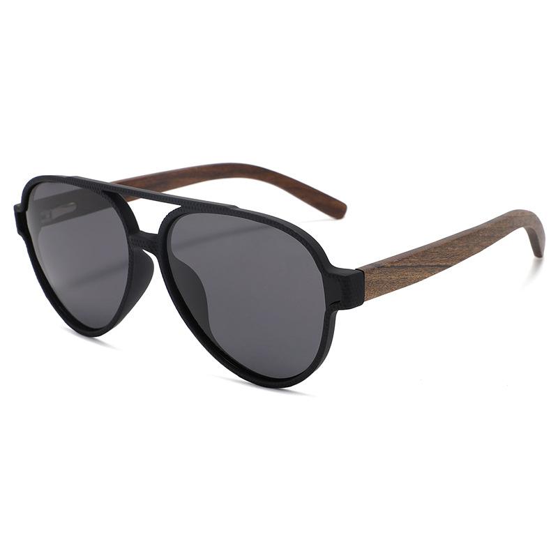 DUNGU Model 1531 Unisex Driving Retro Polarized Sunglasses Comfortable Double Bridge Oversized Bamboo Wood Full Rim Square Bamboo&Black