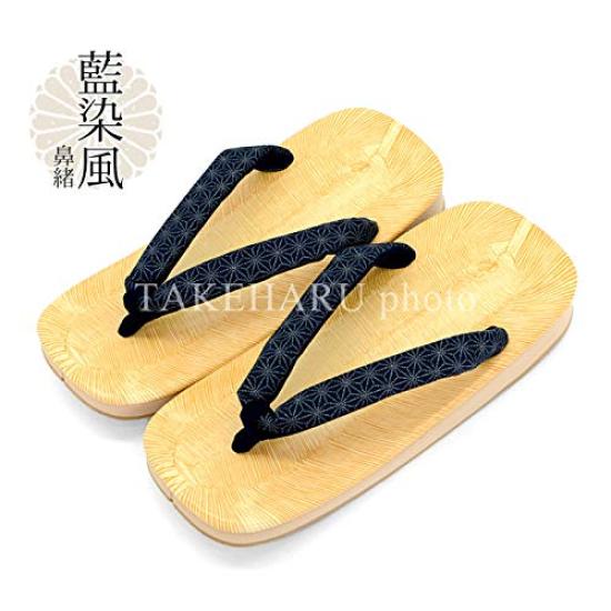 Takeharu Yellow Chiba Geta Made in with a Sanded Sole and Sponge Size Extra Indigo Dye Style Men's Sandals, Japan, Sole, 3L, Large,