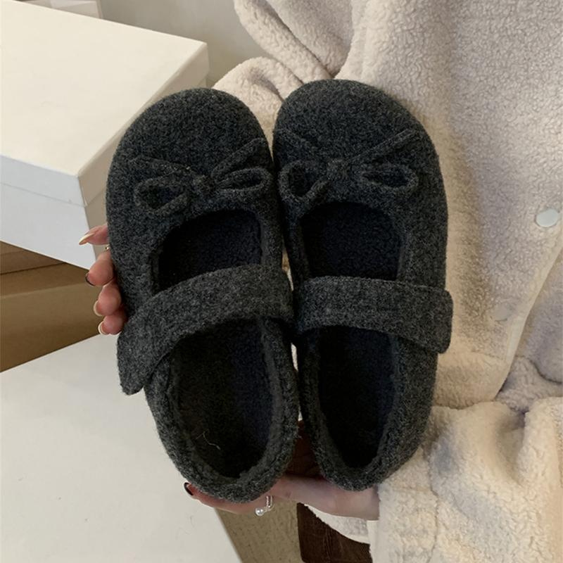 Scarpe da donna Mary Jane con nodo a farfalla vintage di design, comode all'aperto, suola morbida, con rialzo interno, in cotone conciso