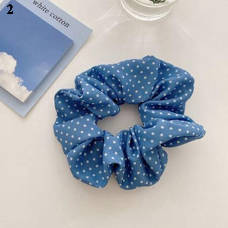 Korea Women Hair Scrunchie Blue Plaid Dot Elastic Hair Bands Stretchy Hair Ties Summer Ponytail Holder Girls Hair Accessories