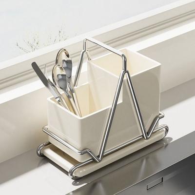 Stainless Steel Chopsticks Storage Box Wall Mounted Countertop Type Utensil Holder Large Capacity Space Saving