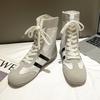 Mode Hoge Top Korte Laarzen Boksschoenen voor Dames 2025 Lente Herfst Ronde Neus Vetersneakers Zapatos De Mujer