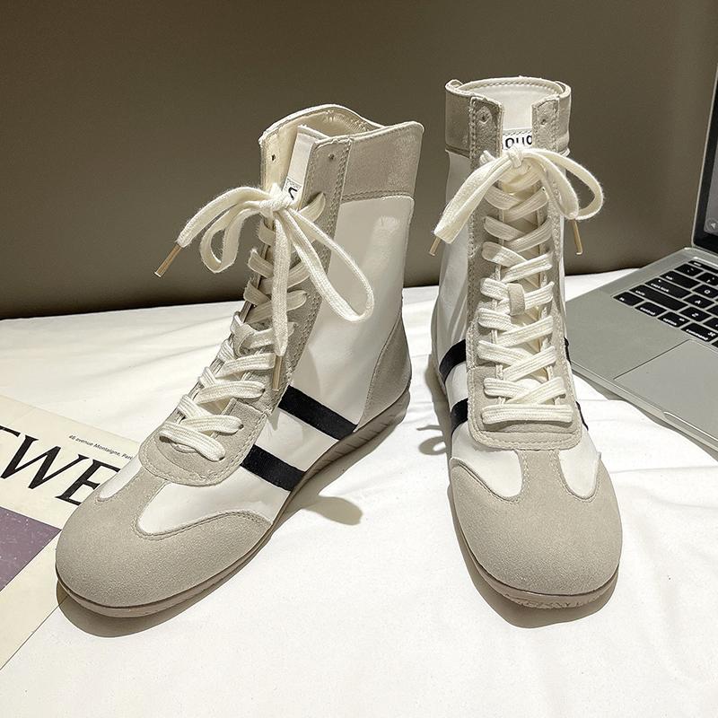 Mode Hoge Top Korte Laarzen Boksschoenen voor Dames 2025 Lente Herfst Ronde Neus Vetersneakers Zapatos De Mujer