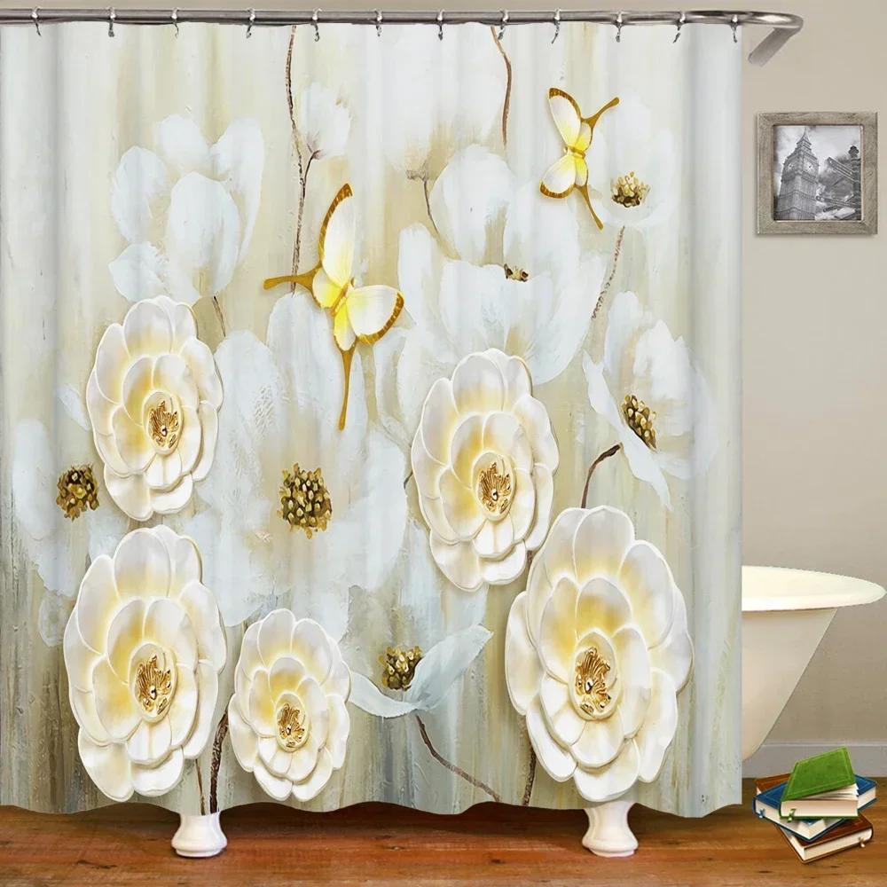 3D Beautiful Flower Tree Printed Bathroom Curtain Polyester Waterproof With Hooks Home Decoration Shower Curtain Bathroom Screen