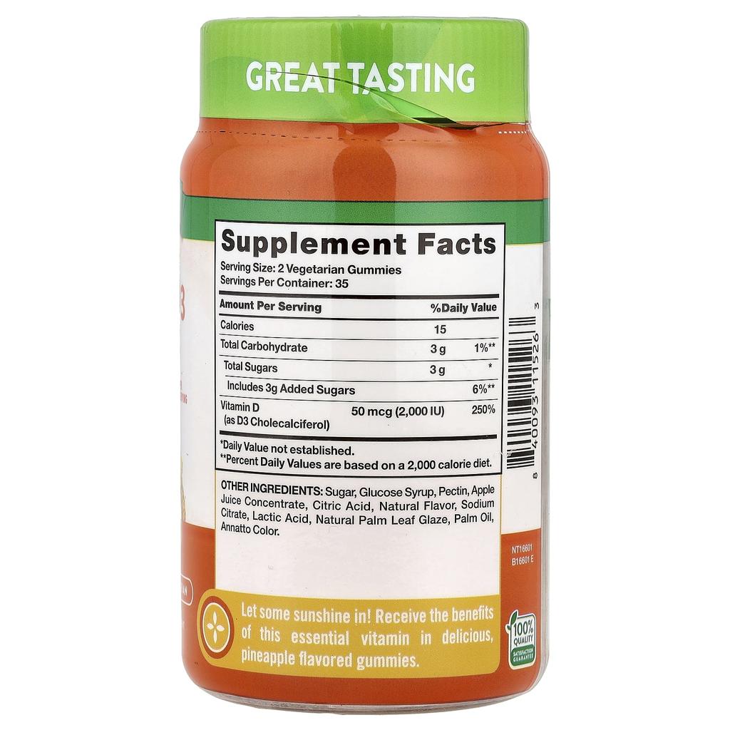 Nature'S Truth, Vitamin D3, Extra Strength, Delicious Pineapple, 50Mcg (2,000Iu), 70 Gummies (25Mcg (1,000Iu) per Gummi)