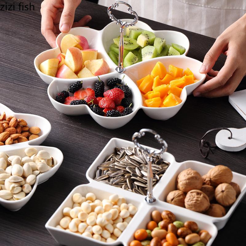 Keramik-Obstteller mit mehreren Gittern, Aufbewahrungsschalen für Trockenfrüchte und Nüsse, Süßigkeitenschalen, Haushaltsgeschirr, Snackteller, Aufbewahrungsboxen für Dim Sum