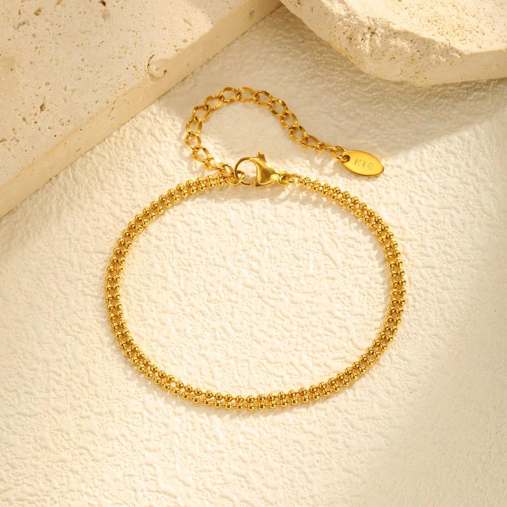 Dainty Double-layer Bead Chain Bracelet for Women,Gold Color Stainless Steel Waterproof Bracelets, Trendy Jewelry Gifts