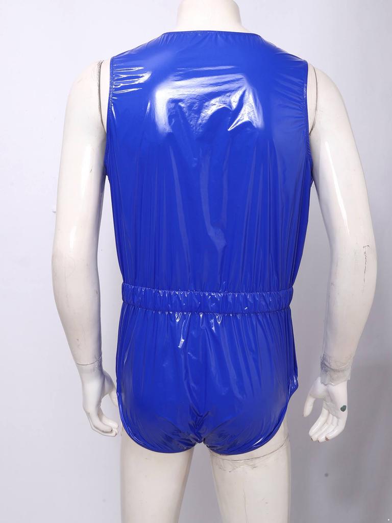S-3XL Men Waterproof Adaptive Swim Bodysuit Sleeveless One Piece Front Button Side Zippers Leotard Easy Wear Leakproof Bathing Suit