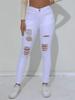 Europäischer & Amerikanischer Stil Weiße Ripped High-Waist Skinny Jeans für Damen