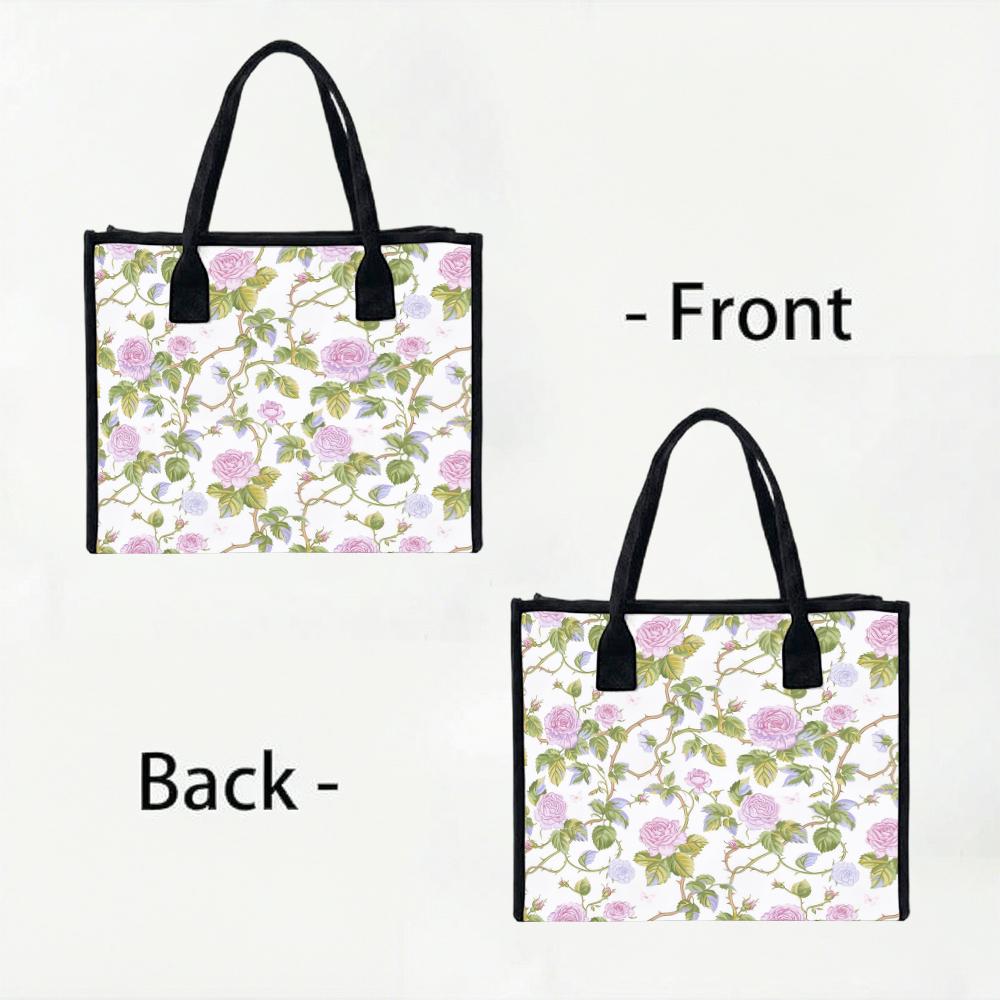 Floral Tote Bag Fashion Reusable Shopping Handbag Lightweight Casual Daily Carry All Bag