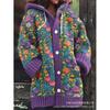 Womens Oversized Hooded Knit Cardigan With 3D Print Button Front Long Sleeve Casual Sweater